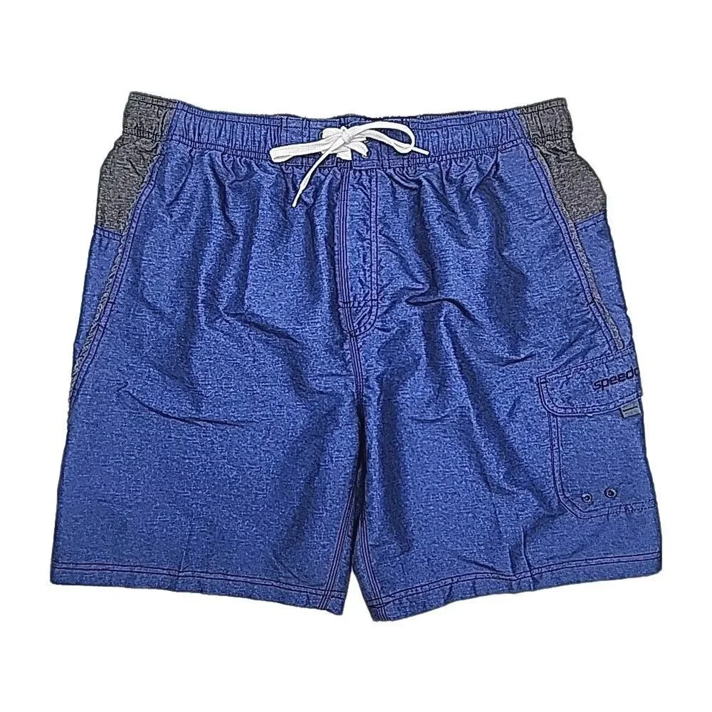 Speedo Swim Shorts Trunks Mesh Lined Men Sz XXL 2XL Blue Gray Cargo Pockets